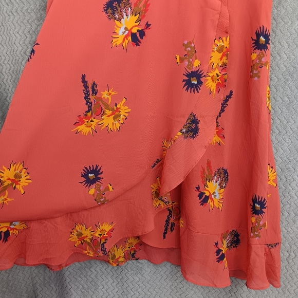MADEWELL Coral Faux Wrap Posey Cactus Floral Mini Ruffle Dress Fully Lined SZ 4 - Picture 6 of 8